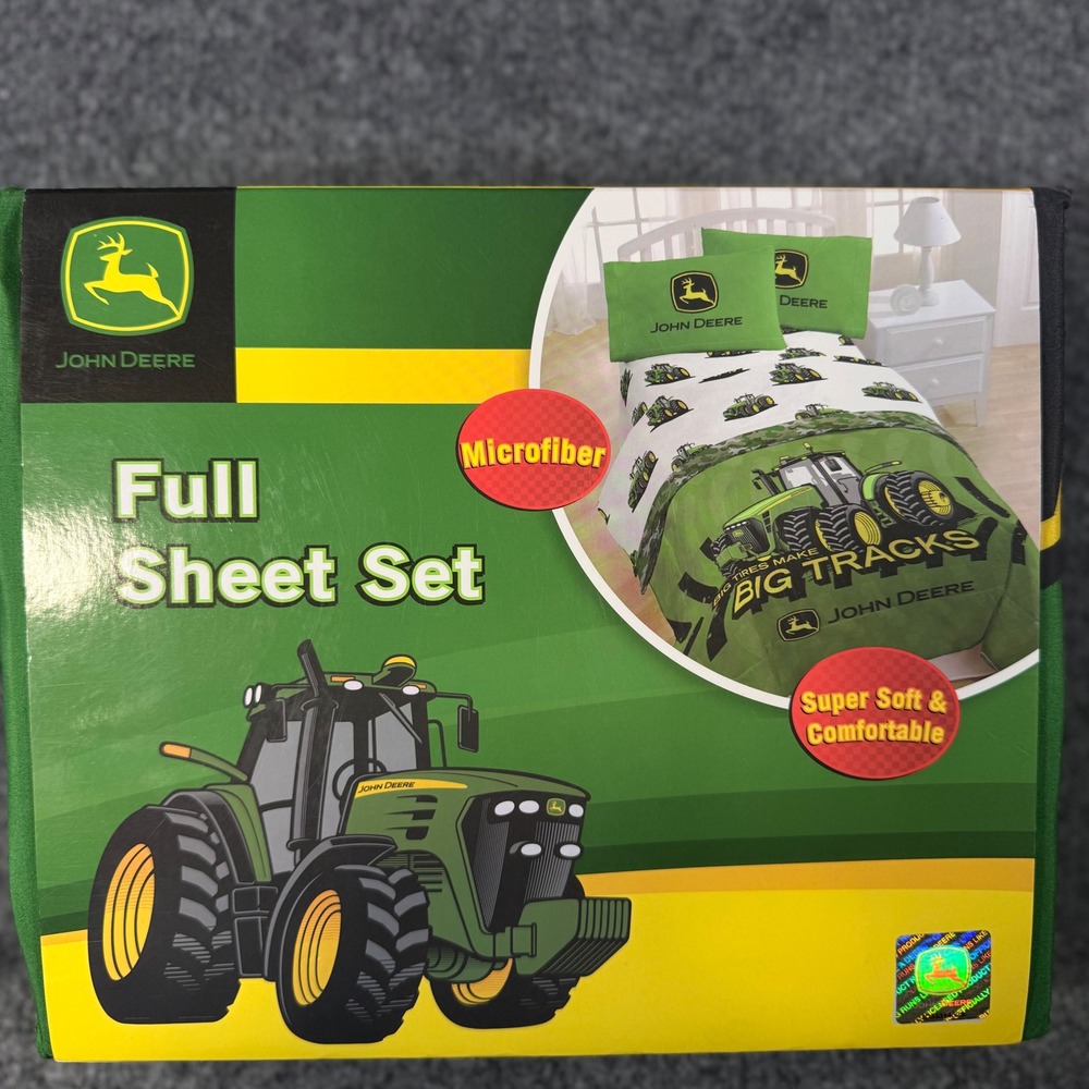 John Deere Full Sheet Set Big Tracks Tractor Microfiber Bedding 4pc Green NEW